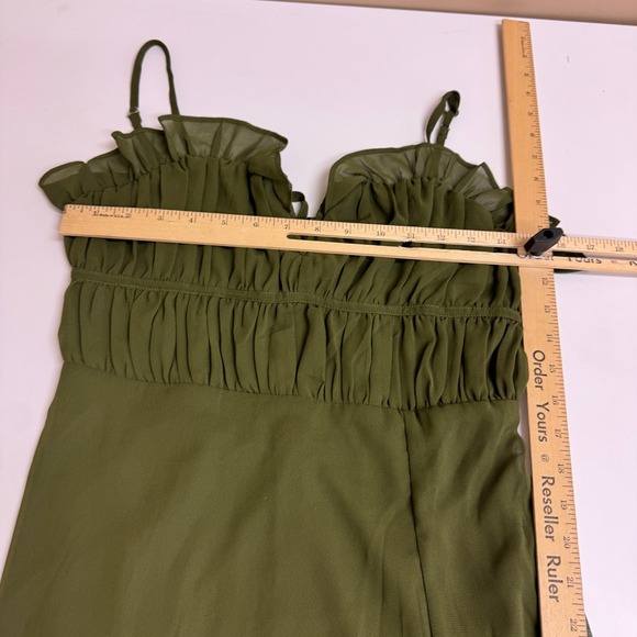 Lulus Dress Womens Medium Green Exemplary Beauty Strappy Ruffle Maxi Slit - Picture 8 of 11